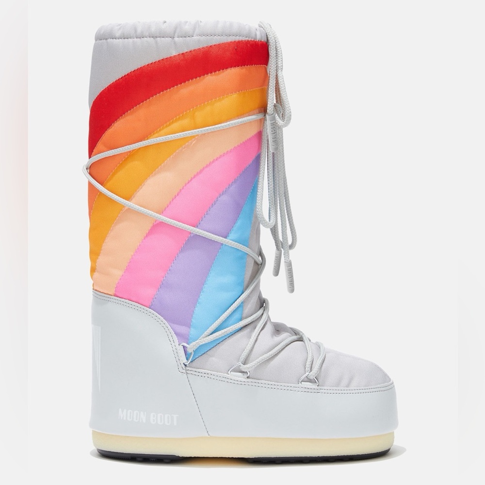 Moon Boot Icon Rainbow Snow Boots Grey Nylon 35/38 39/41 NEW Womens - Picture 3 of 6